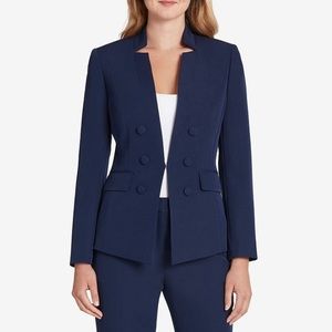 Tahari ASL Navy Notched-Collar Pantsuit